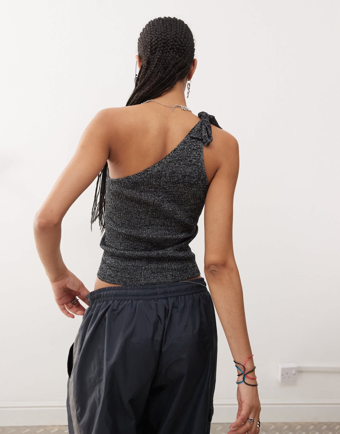 COLLUSION shimmer knitted one shoulder top in black - BLACK - ASOS Sample Sale