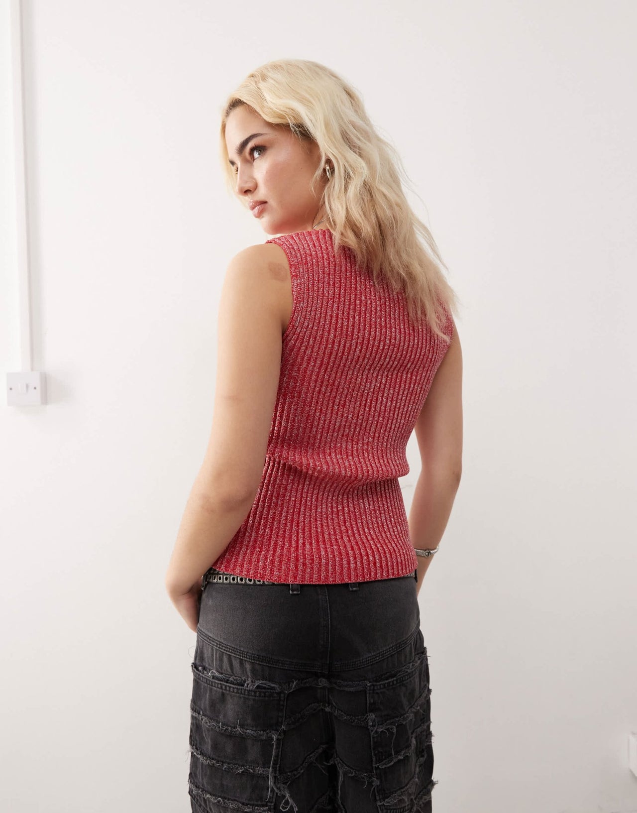 COLLUSION shimmer knitted tank in red - ASOS Sample Sale
