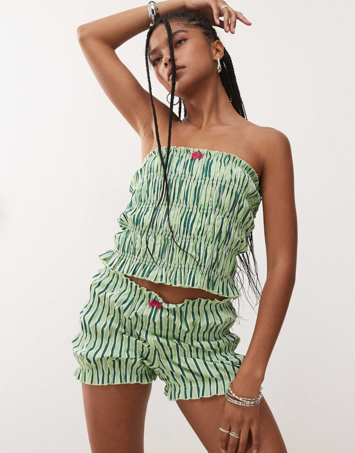 COLLUSION shirred micro shorts co-ord in green stripe - ASOS Sample Sale