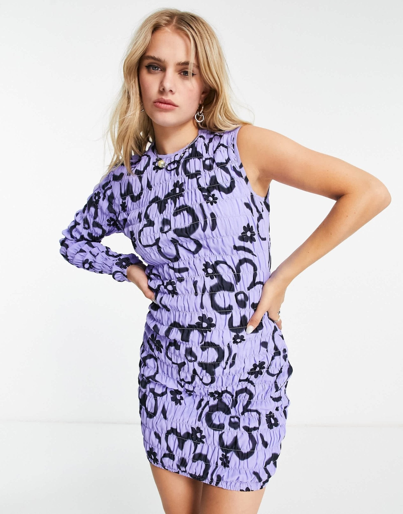 COLLUSION shirred one sleeve mini dress in multi - ASOS Sample Sale