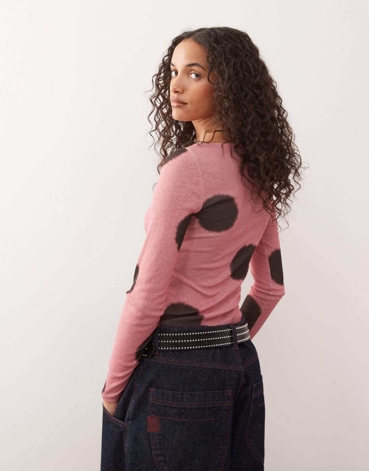 COLLUSION slash neck long sleeve top in pink polka dot - ASOS Sample Sale