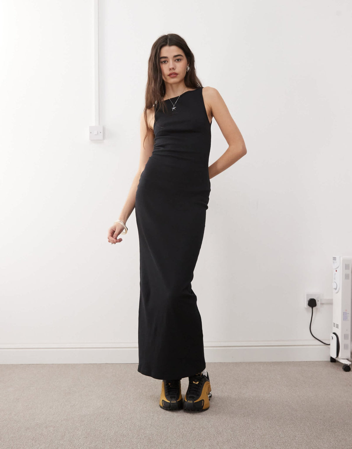 COLLUSION slash neck maxi dress in black - ASOS Sample Sale