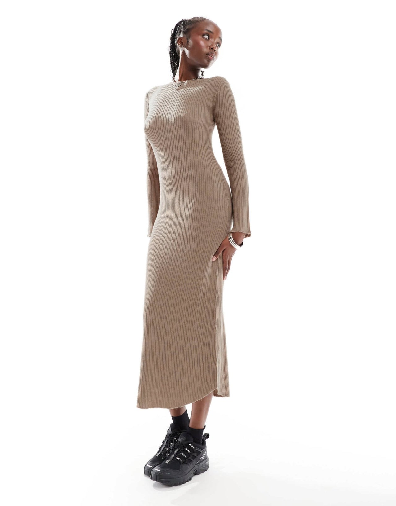 COLLUSION slash neck maxi dress in taupe - ASOS Sample Sale