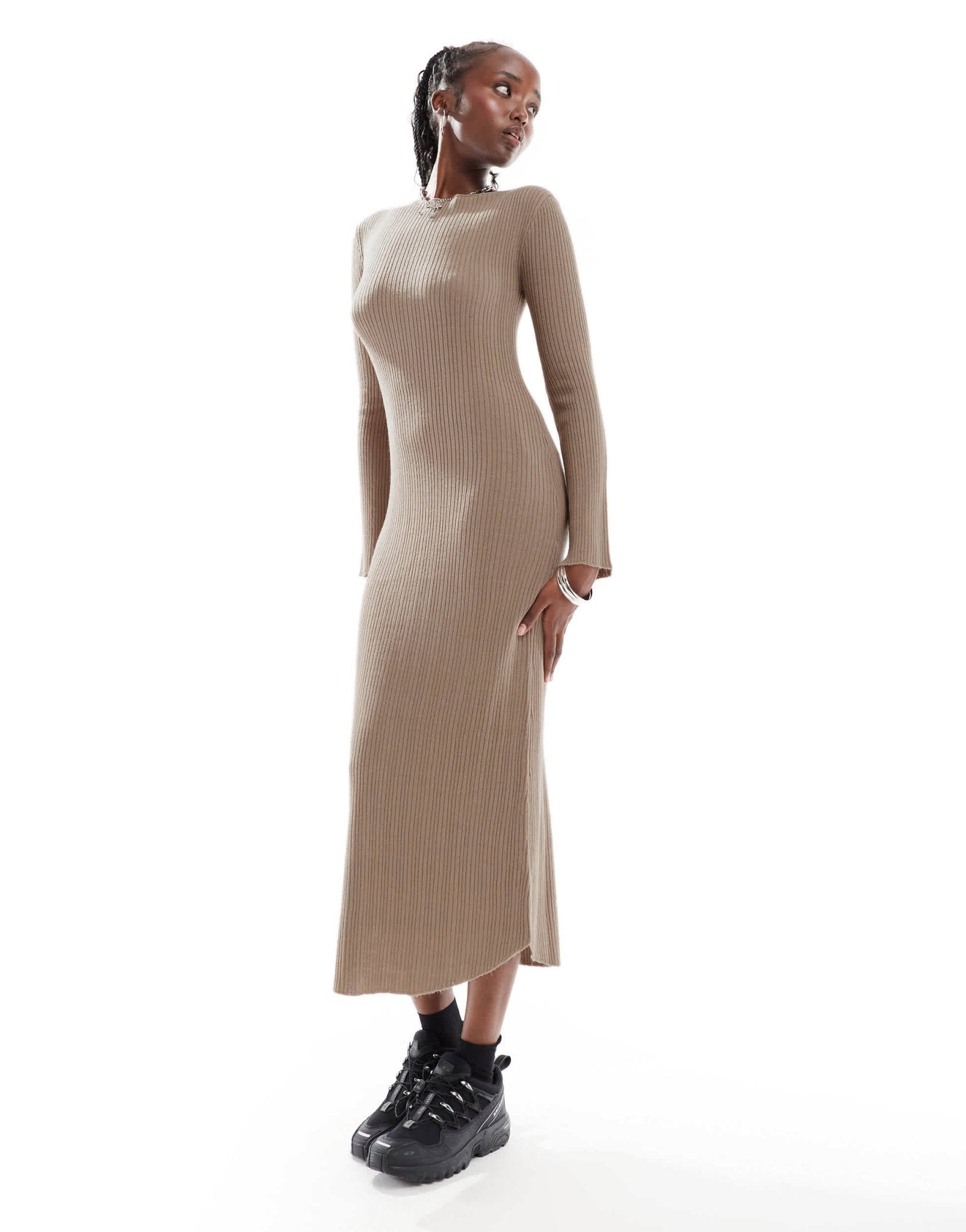 COLLUSION slash neck maxi dress in taupe - ASOS Sample Sale