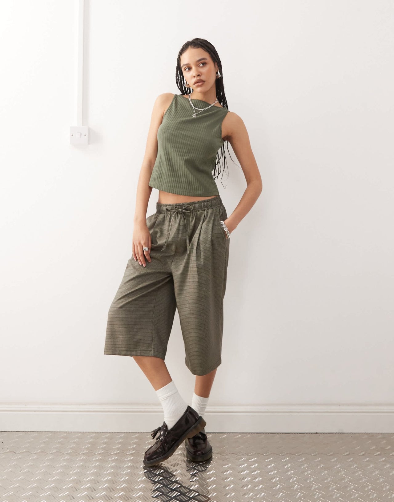 COLLUSION slash neck ribbed vest in khaki - ASOS Sample Sale