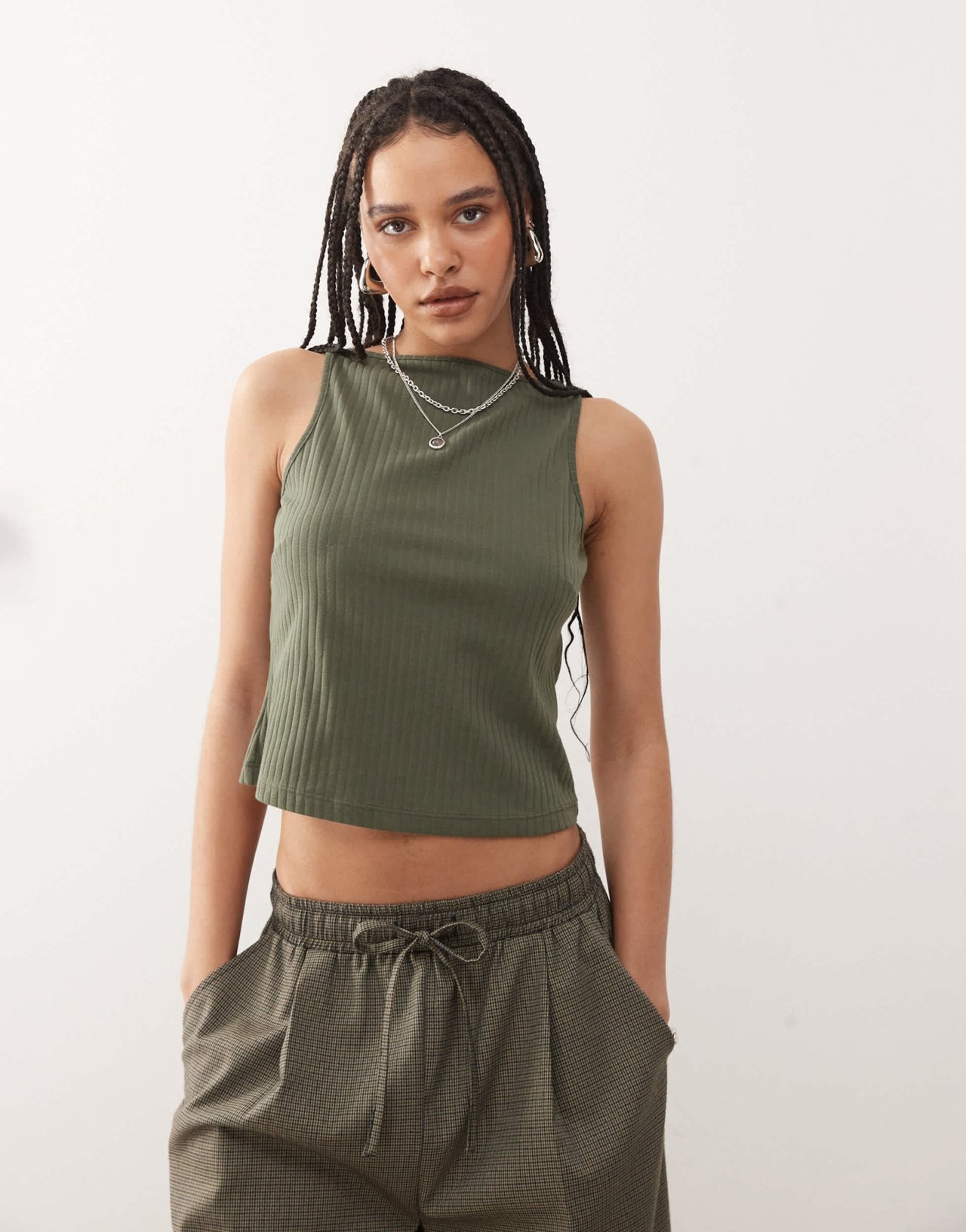 COLLUSION slash neck ribbed vest in khaki - ASOS Sample Sale