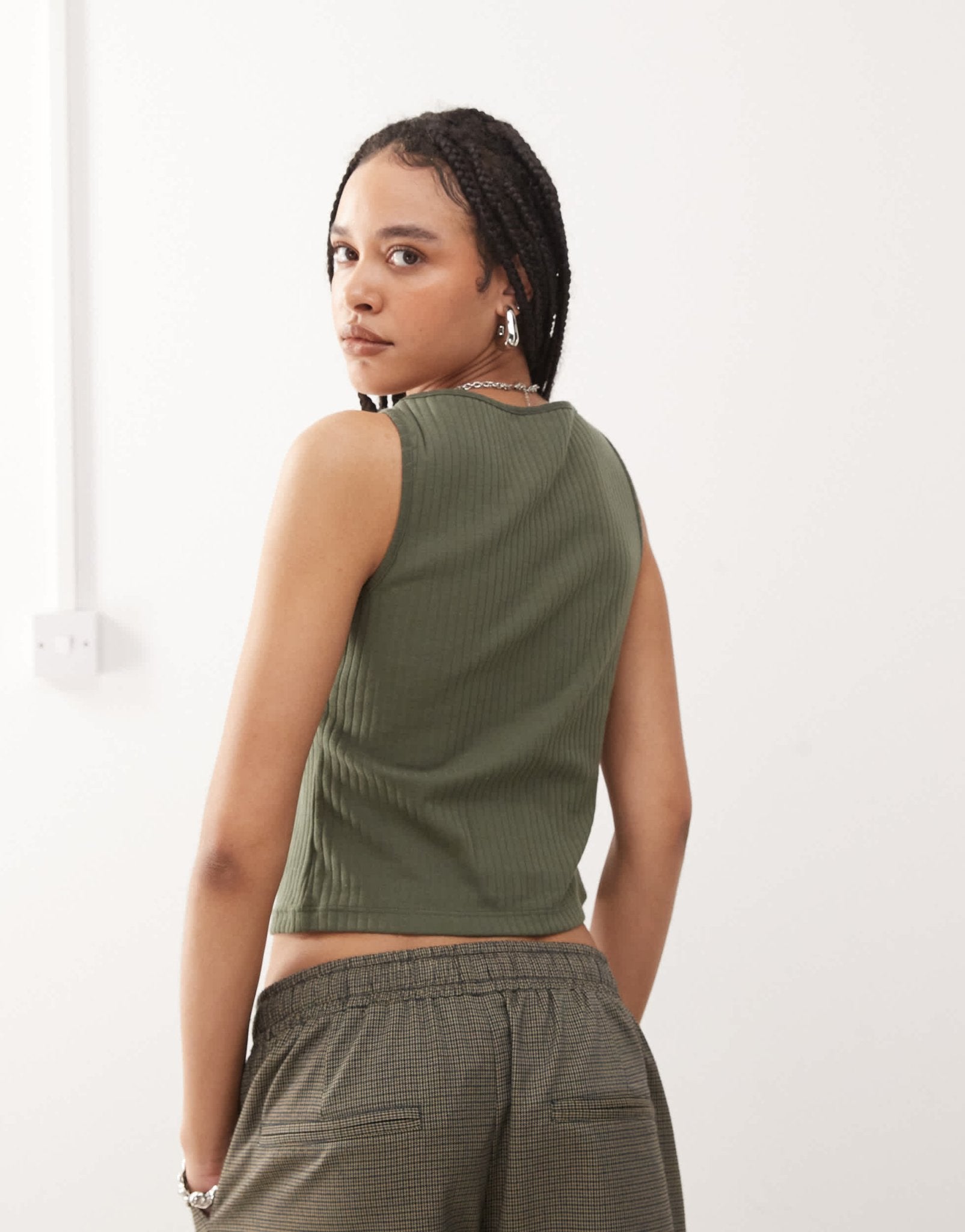 COLLUSION slash neck ribbed vest in khaki - ASOS Sample Sale