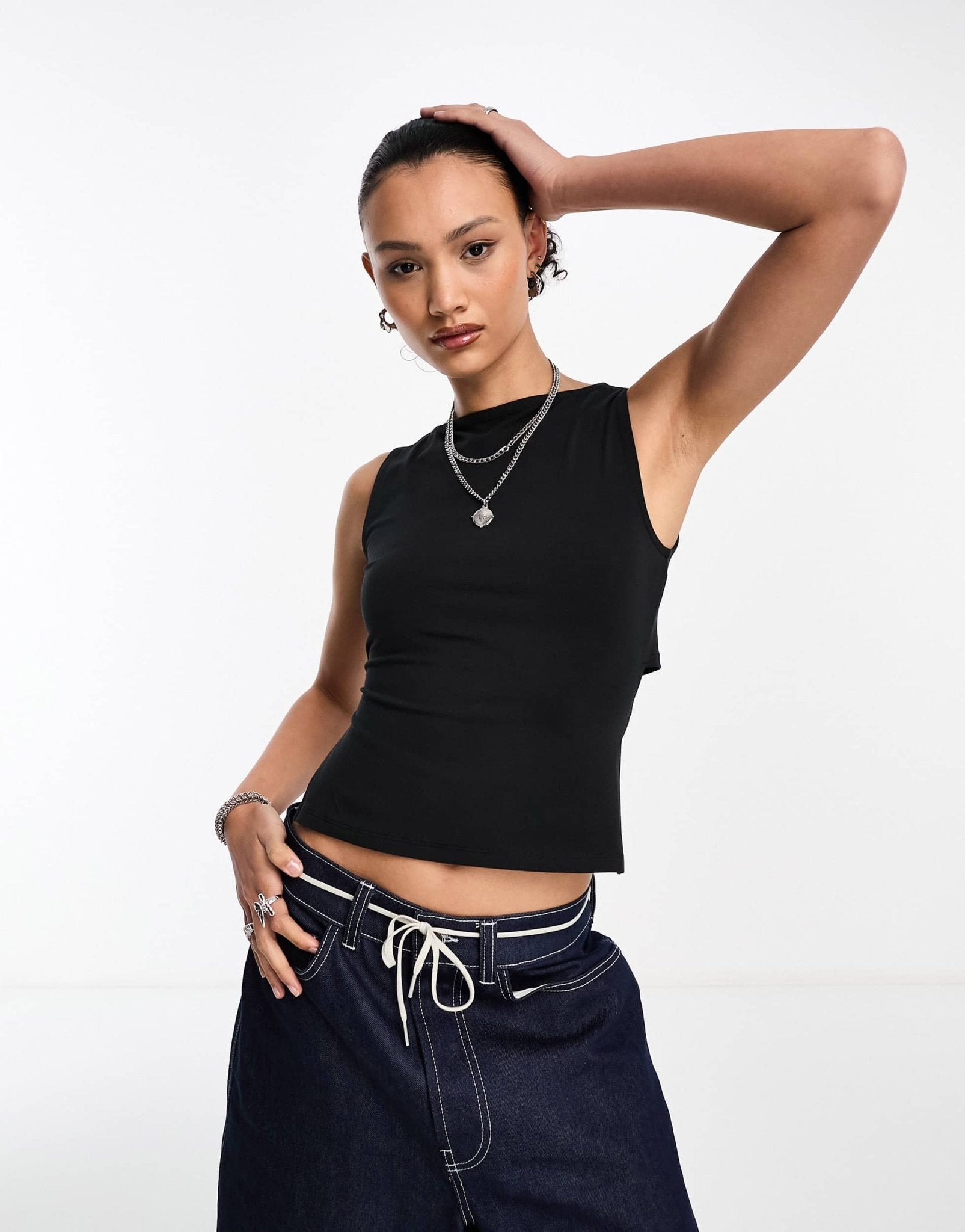 COLLUSION slash neck vest with tie back in black - ASOS Sample Sale