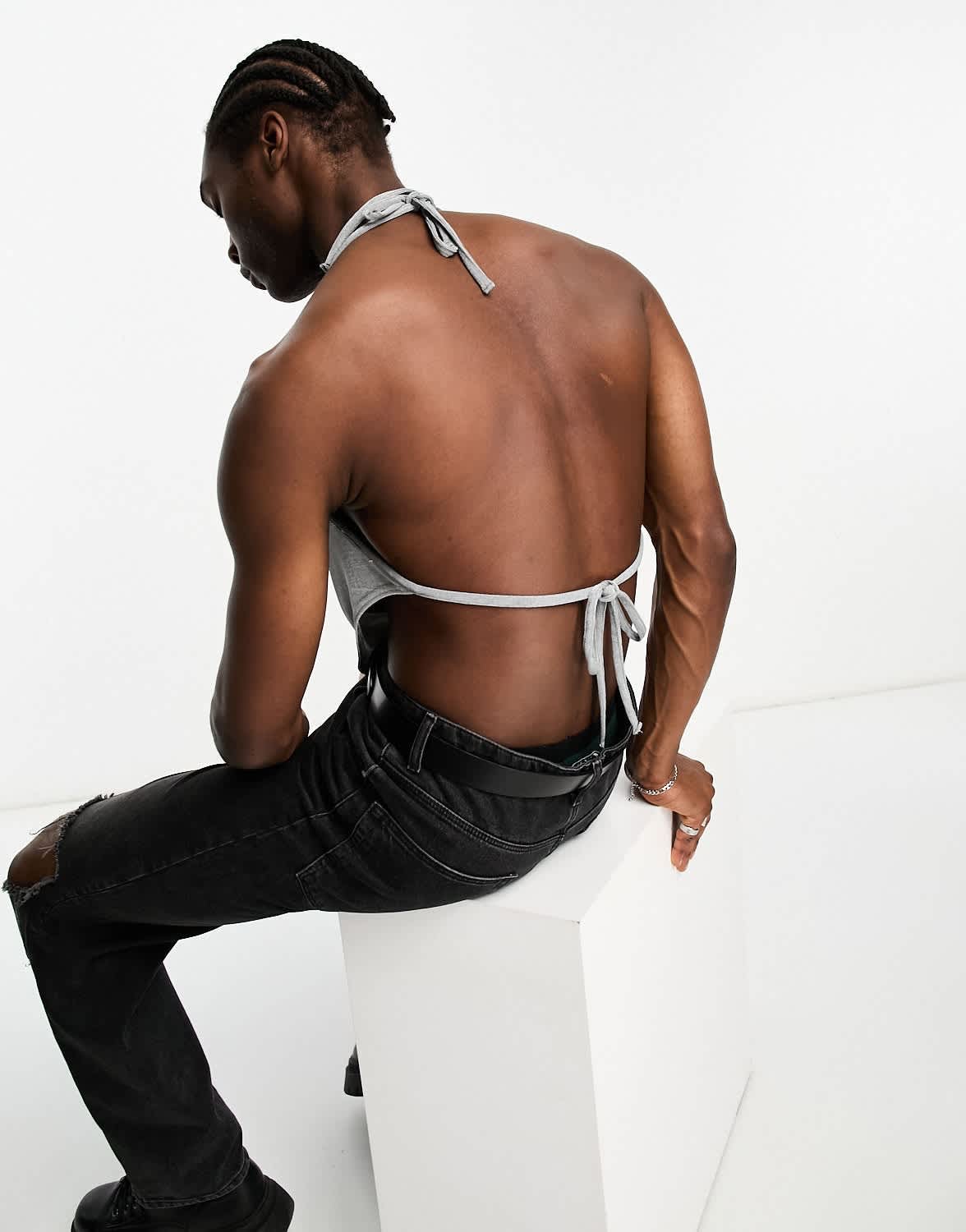 COLLUSION slinky waterfall scoop neck halter top in silver - ASOS Sample Sale