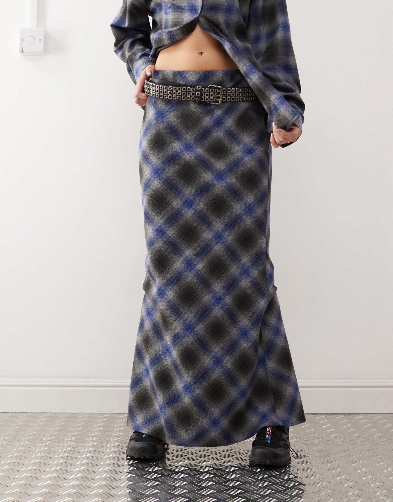COLLUSION slip maxi skirt in grey and blue check - ASOS Sample Sale