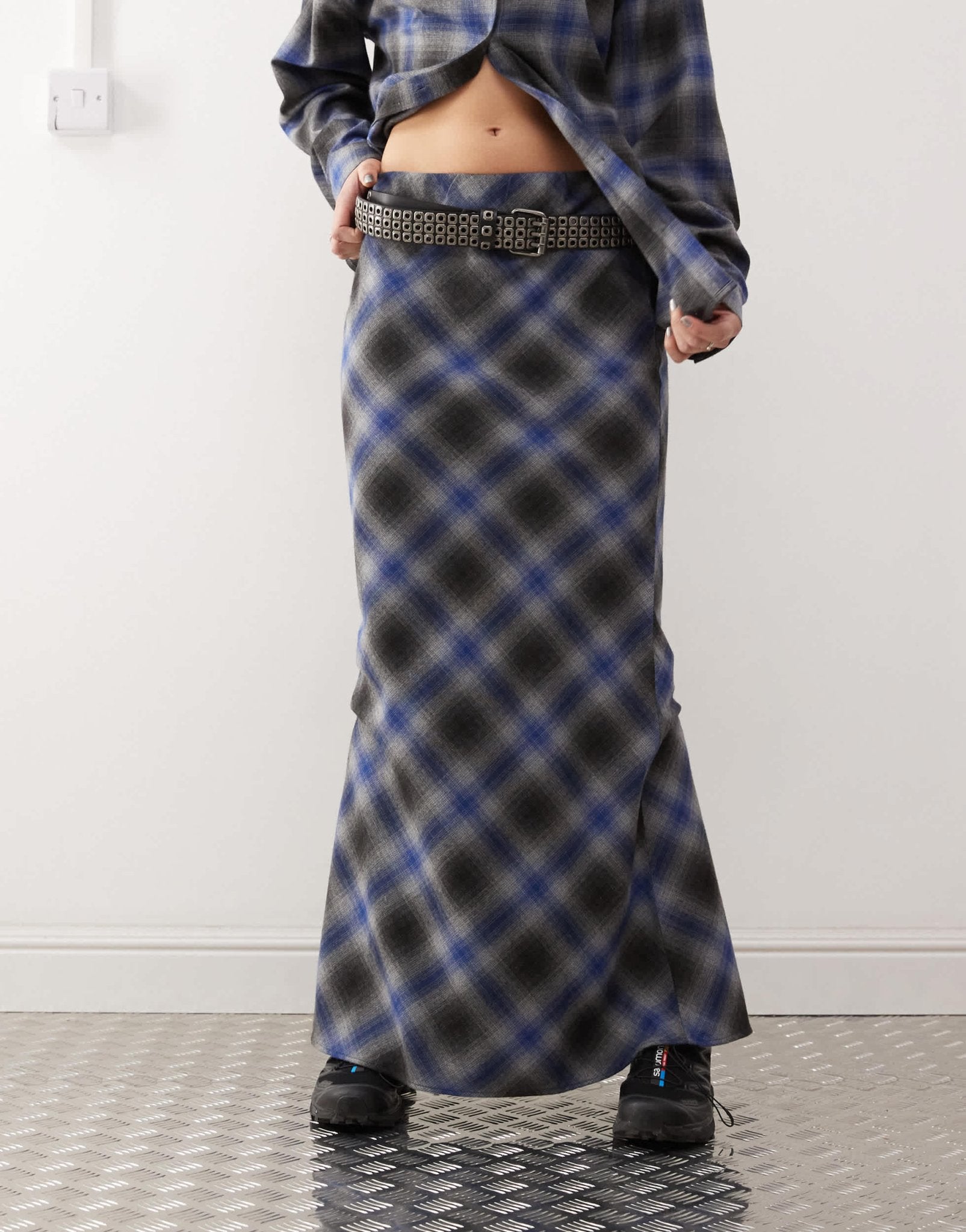 COLLUSION slip maxi skirt in grey and blue check - ASOS Sample Sale