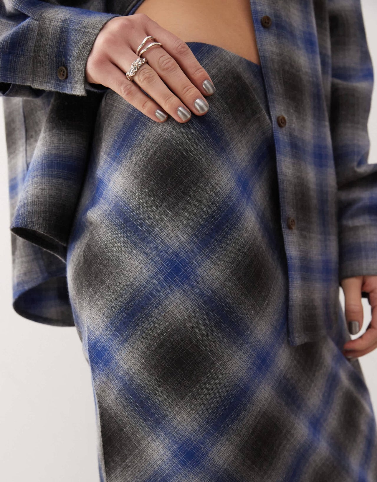 COLLUSION slip maxi skirt in grey and blue check - ASOS Sample Sale