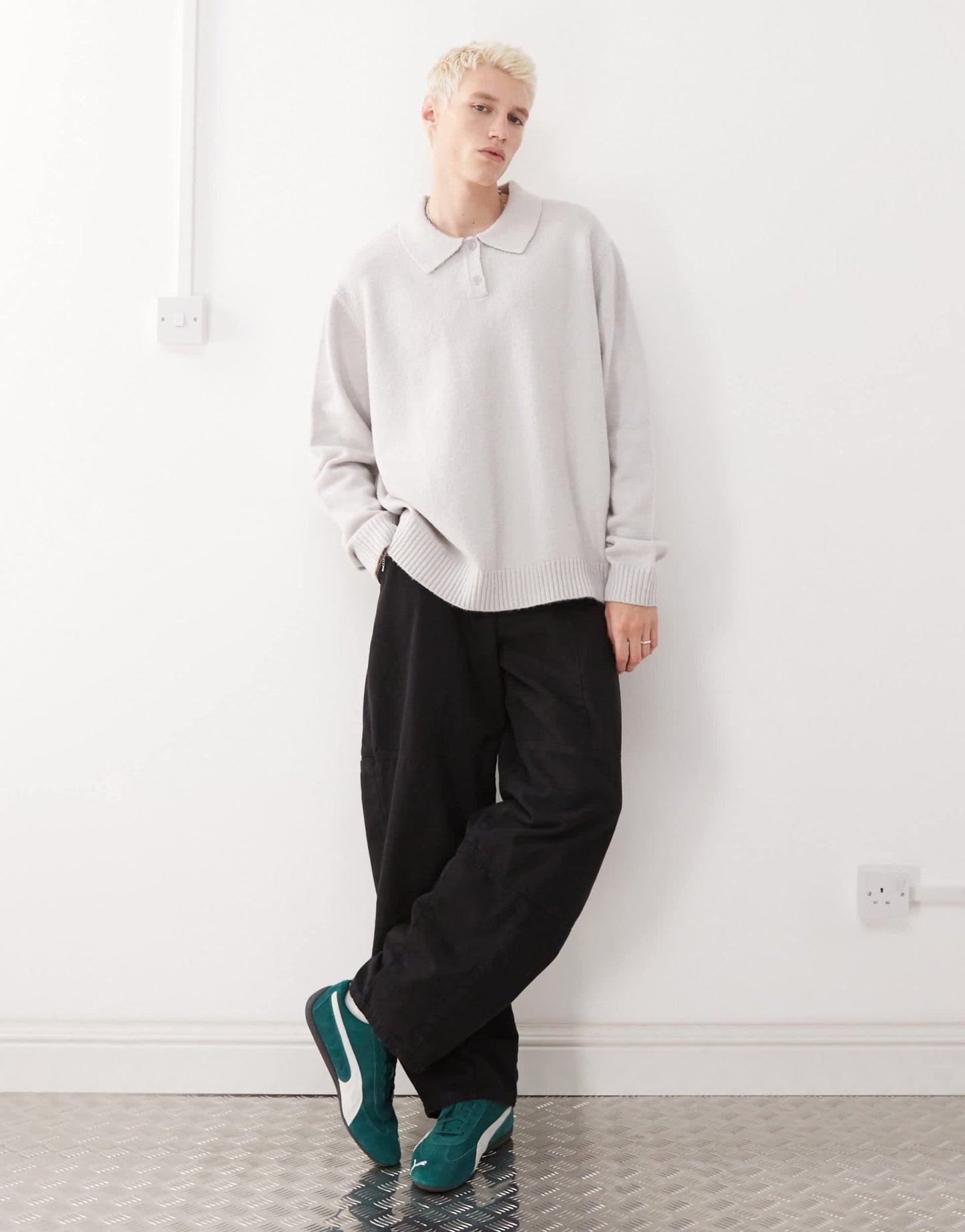 COLLUSION soft knitted long sleeve polo in grey - ASOS Sample Sale