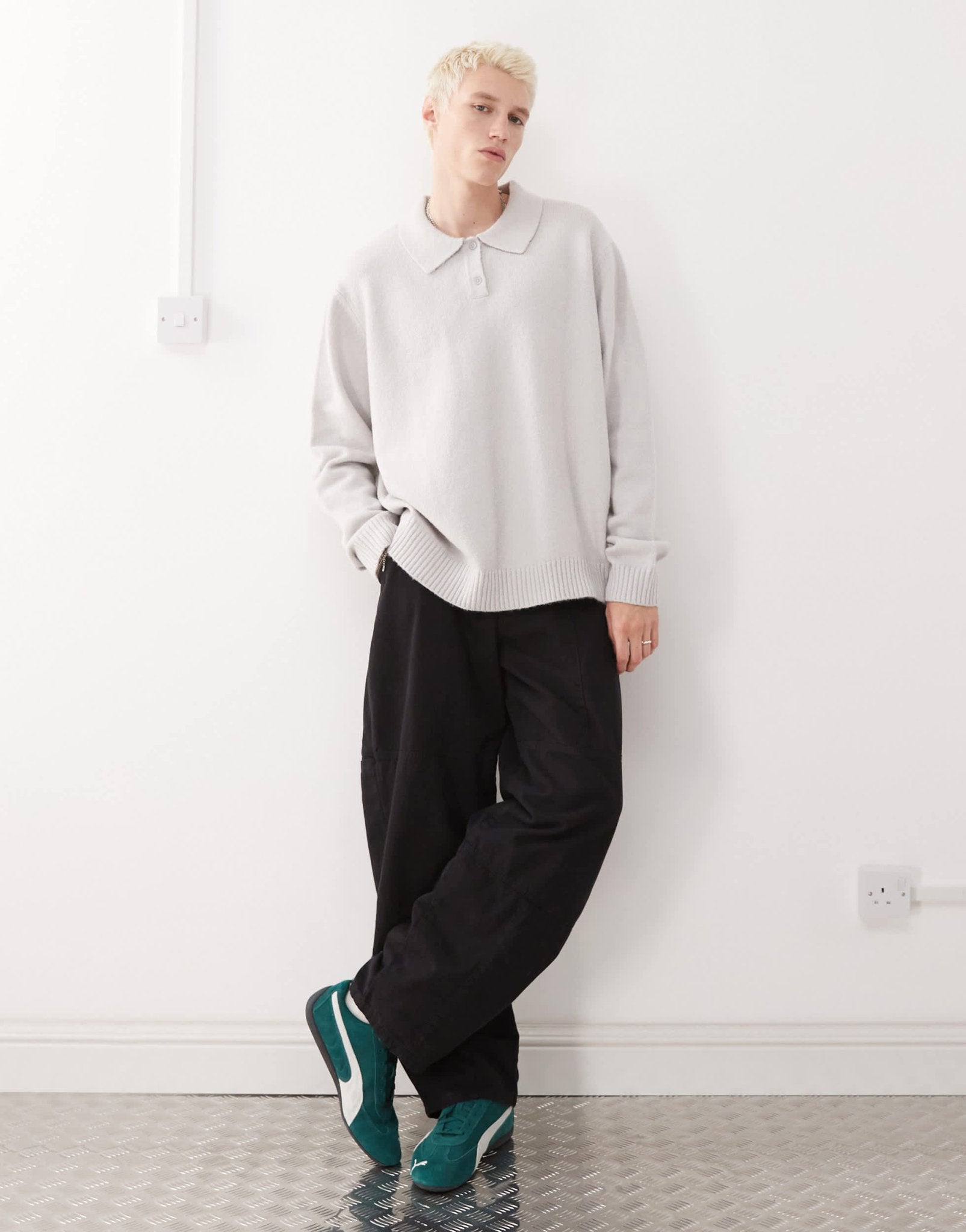 COLLUSION soft knitted long sleeve polo in grey - ASOS Sample Sale
