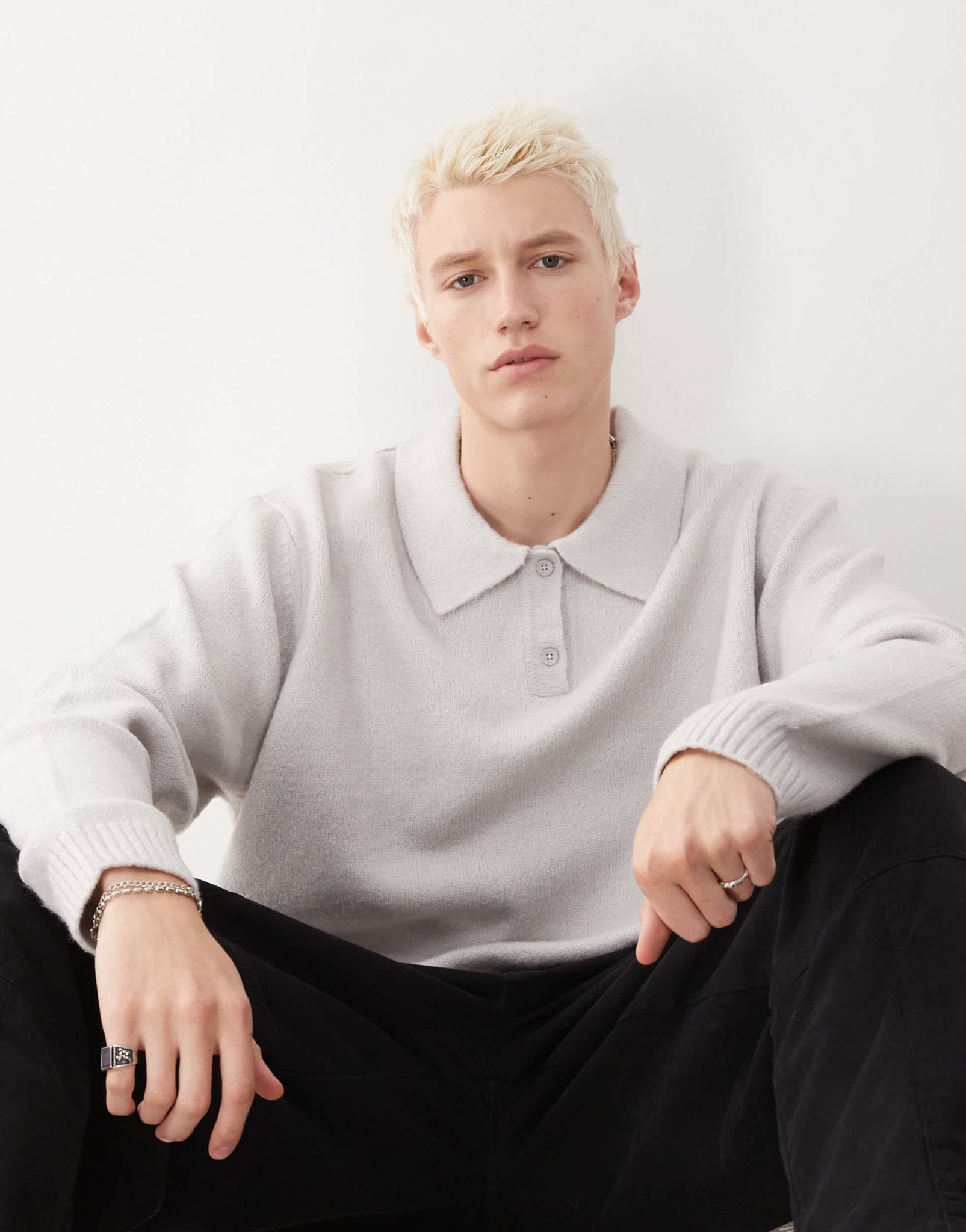 COLLUSION soft knitted long sleeve polo in grey - ASOS Sample Sale