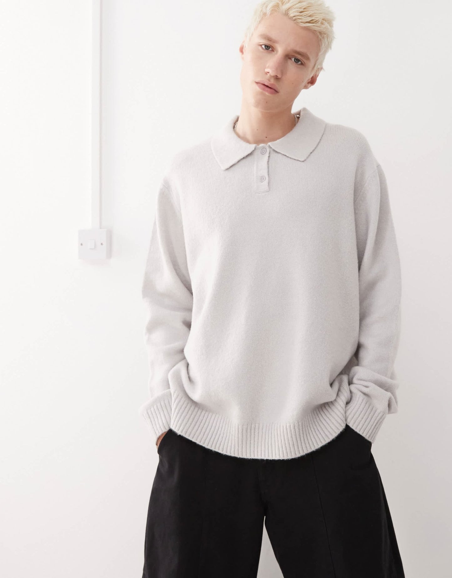 COLLUSION soft knitted long sleeve polo in grey - ASOS Sample Sale