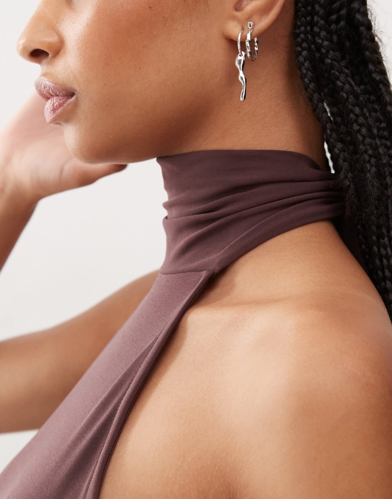 COLLUSION soft slinky halter neck crop top in chocolate co - ord - ASOS Sample Sale