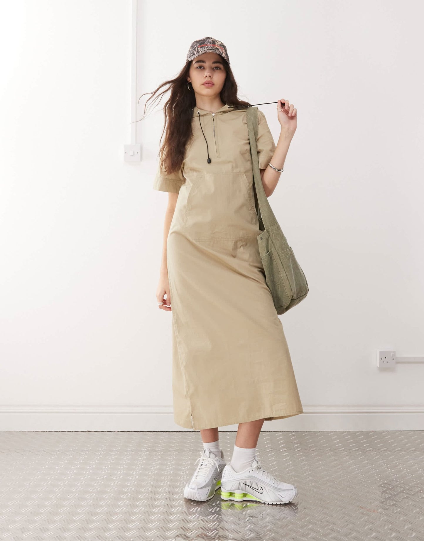 COLLUSION sports hooded A - line maxi dress in stone - ASOS Sample Sale