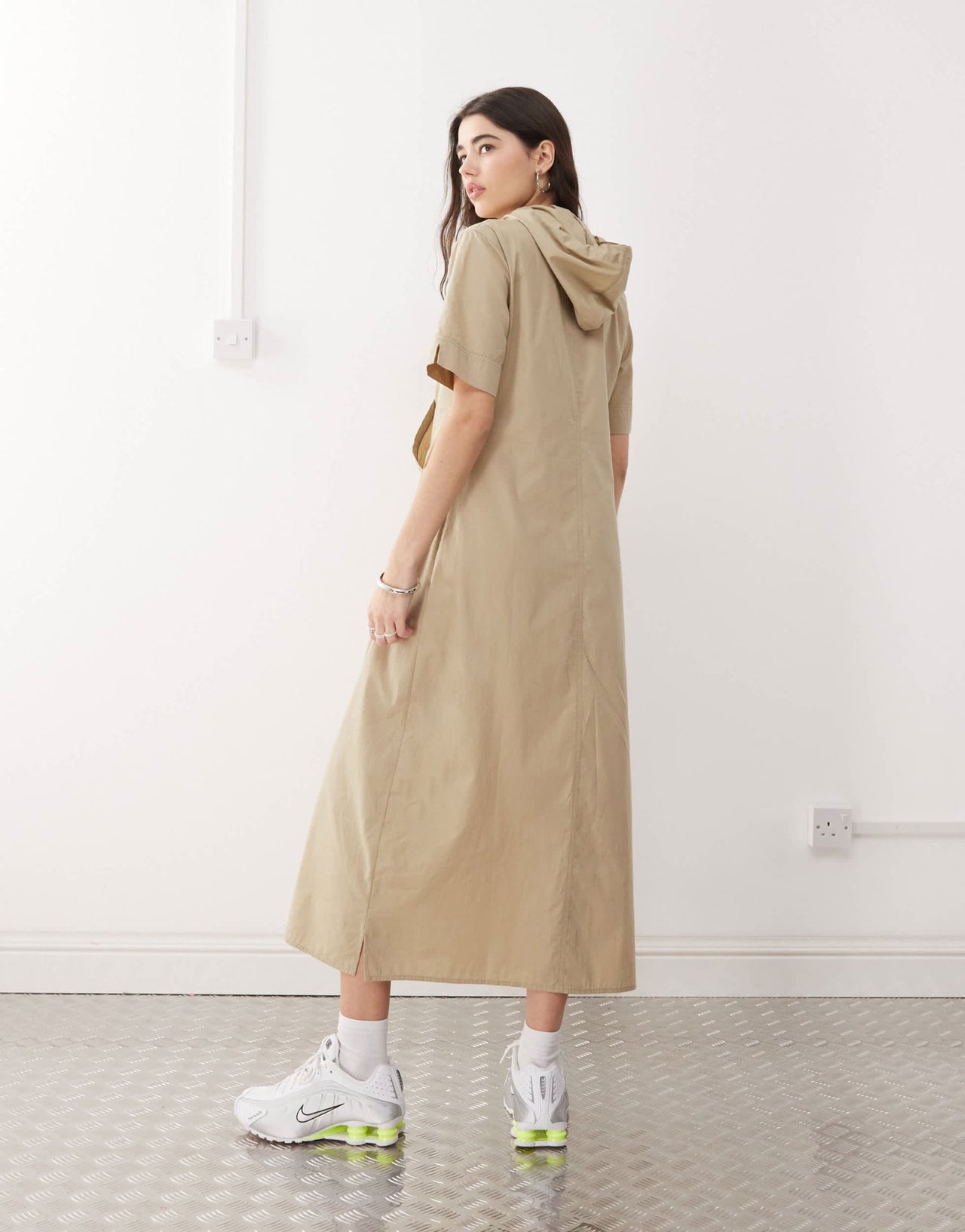 COLLUSION sports hooded A - line maxi dress in stone - ASOS Sample Sale