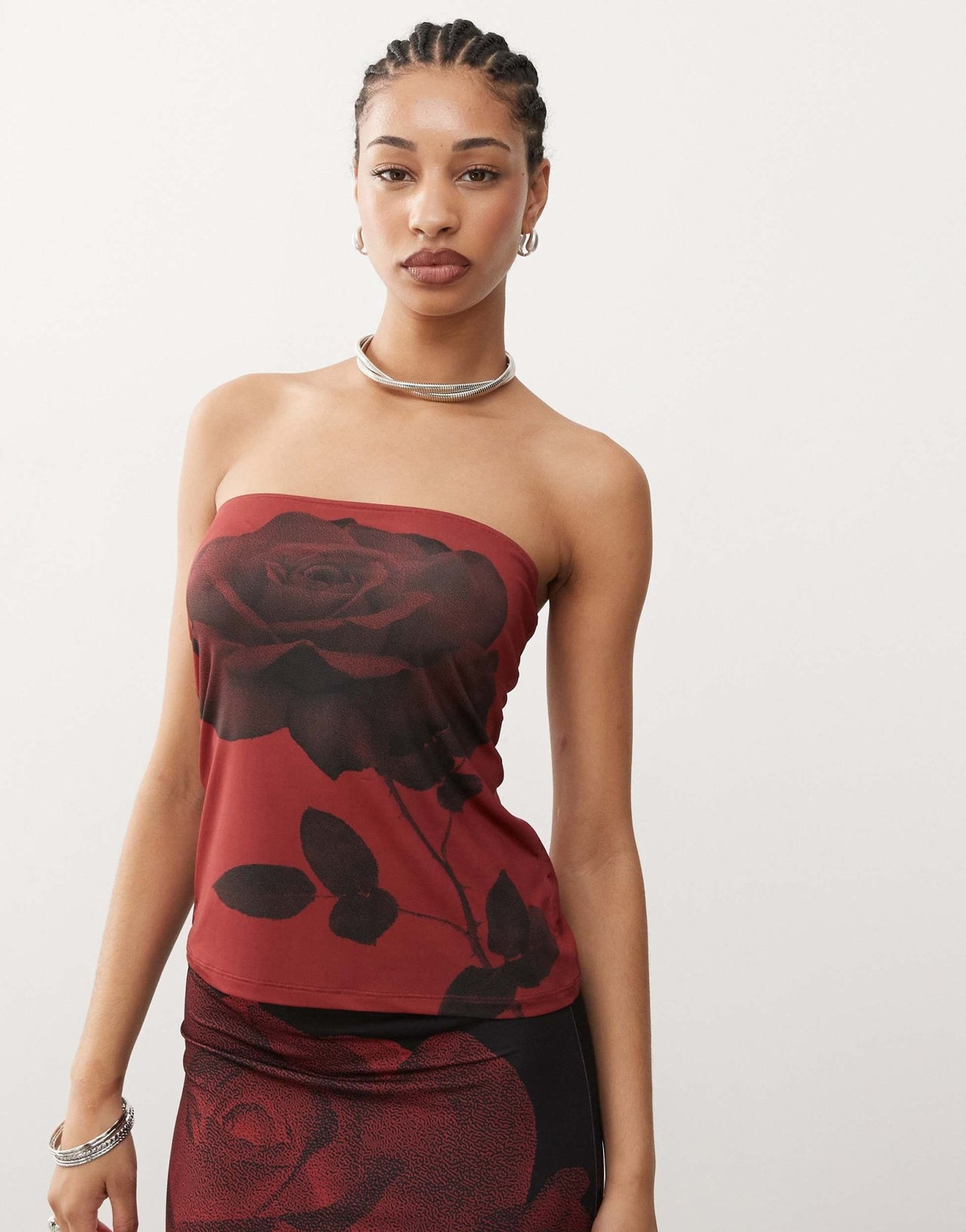 COLLUSION square neck bandeau top with red bloom print co - ord - ASOS Sample Sale