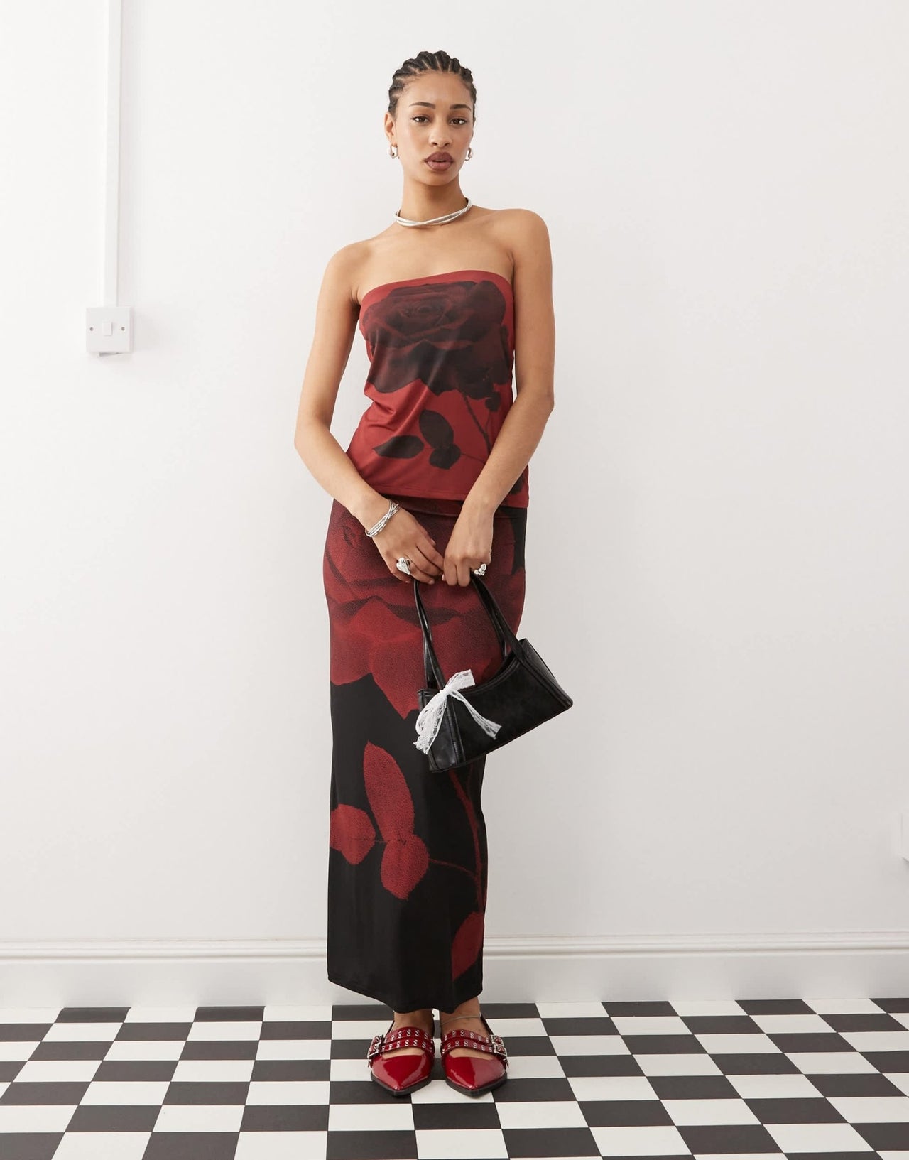 COLLUSION square neck bandeau top with red bloom print co - ord - ASOS Sample Sale