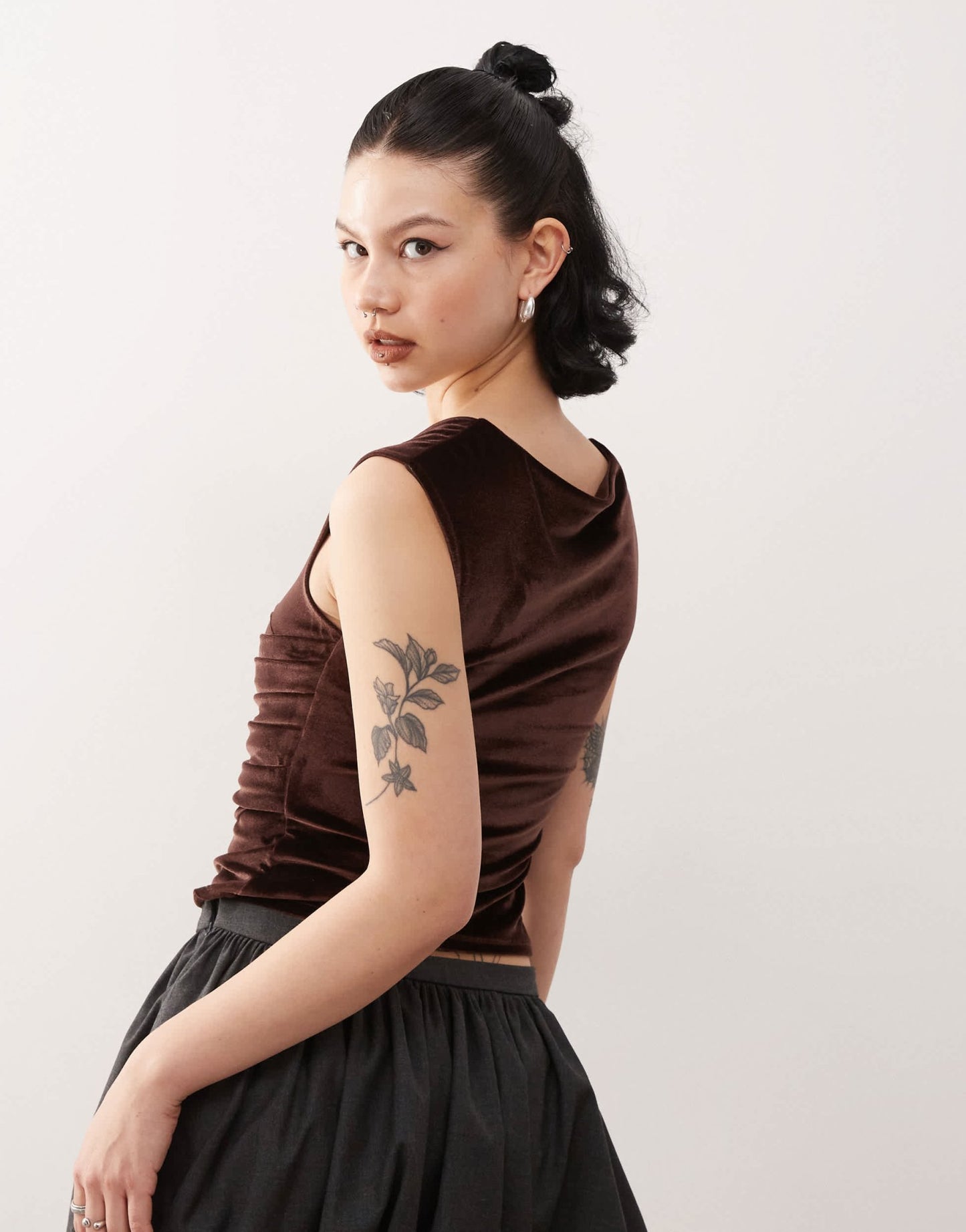 COLLUSION square neck cap sleeve top in chocolate velvet - ASOS Sample Sale