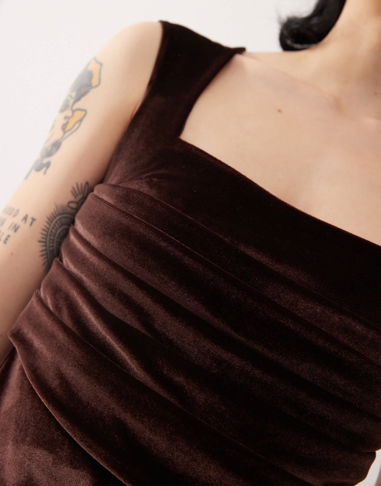 COLLUSION square neck cap sleeve top in chocolate velvet - ASOS Sample Sale