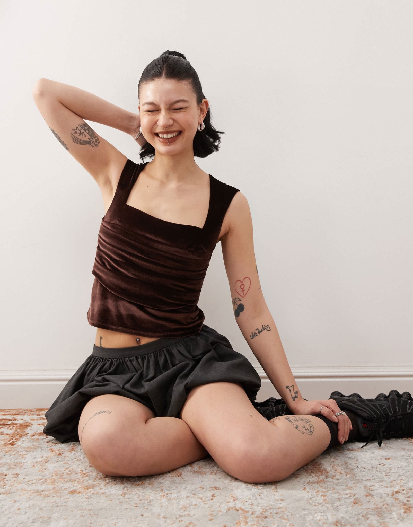 COLLUSION square neck cap sleeve top in chocolate velvet - ASOS Sample Sale