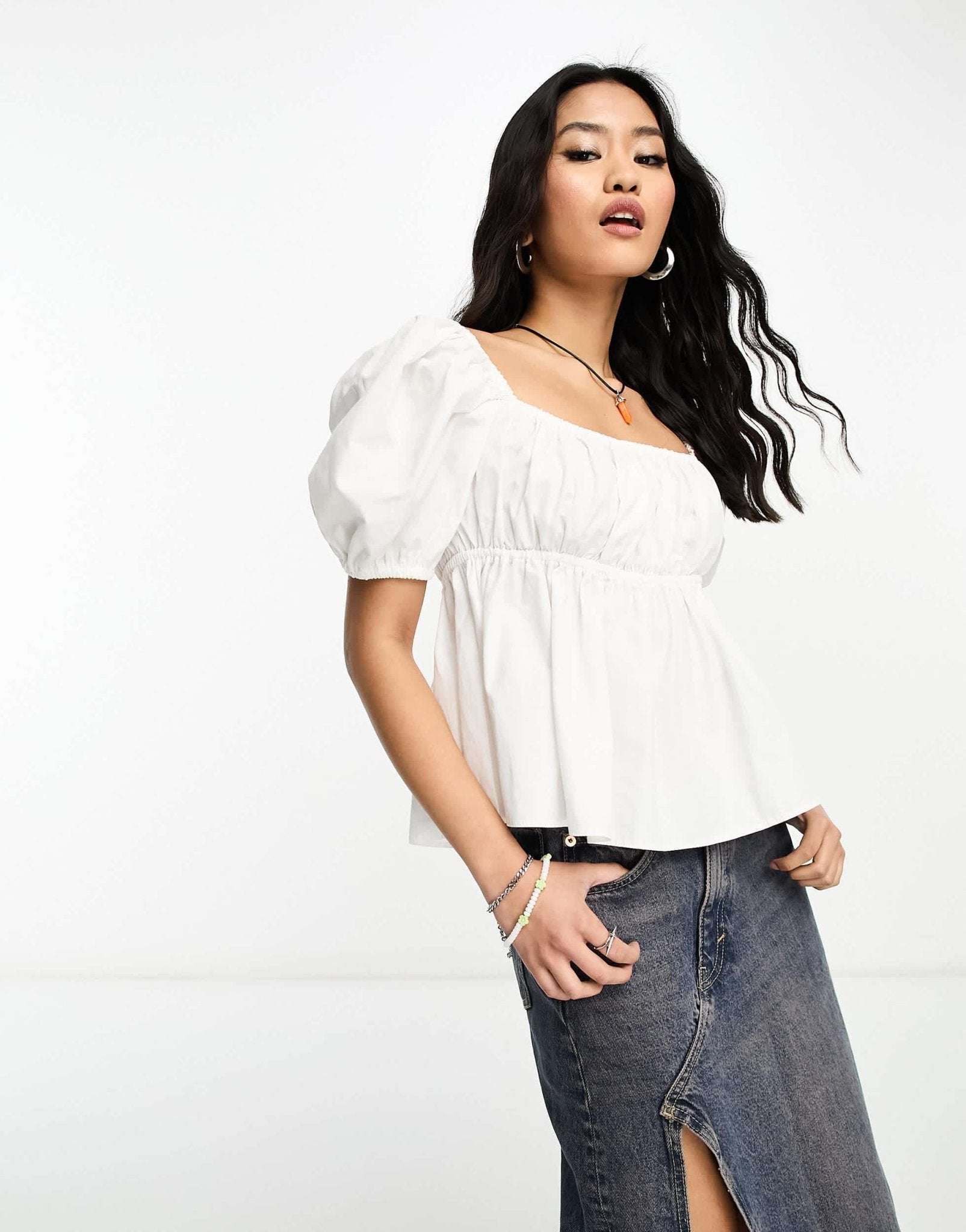 COLLUSION square neck puff sleeve crop blouse in white - ASOS Sample Sale