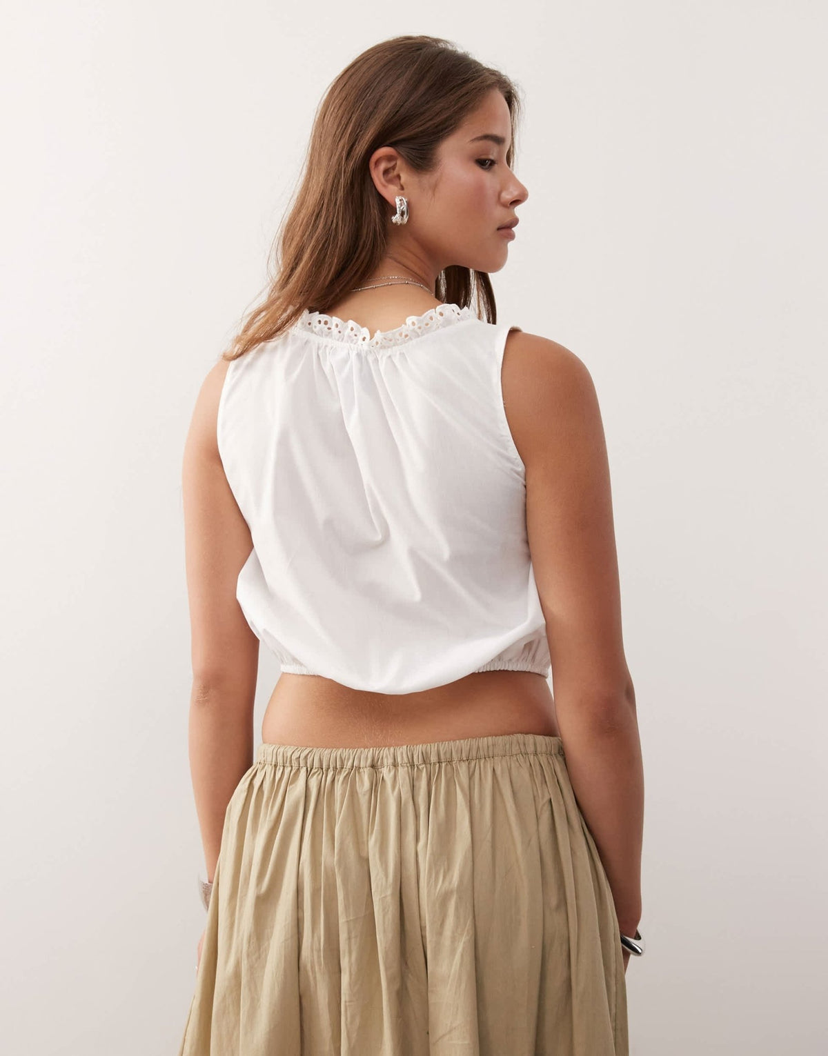 COLLUSION square neck top with scallop broderie trim in white - ASOS Sample Sale