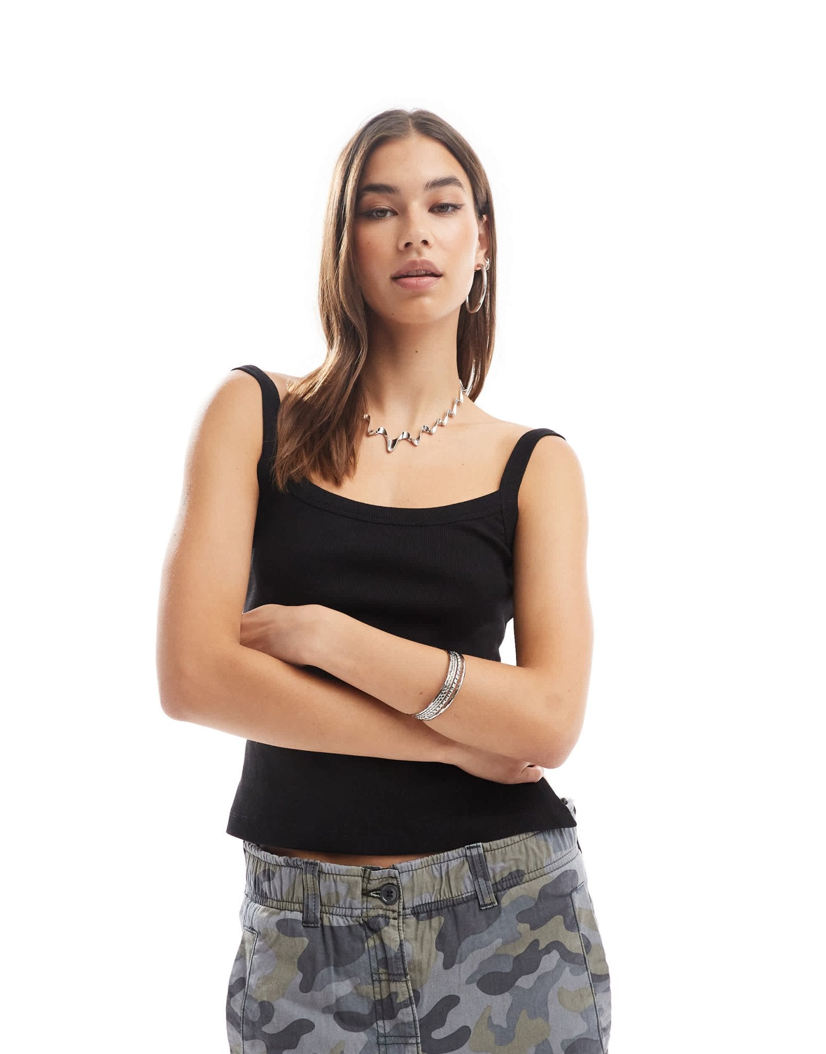COLLUSION straight neck cami with open back in black - ASOS Sample Sale