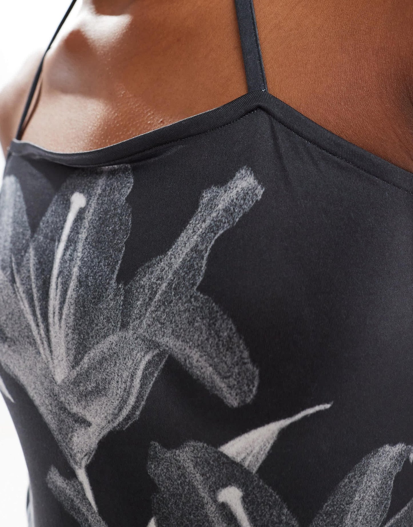 COLLUSION strappy cami longline halter in mono floral - ASOS Sample Sale