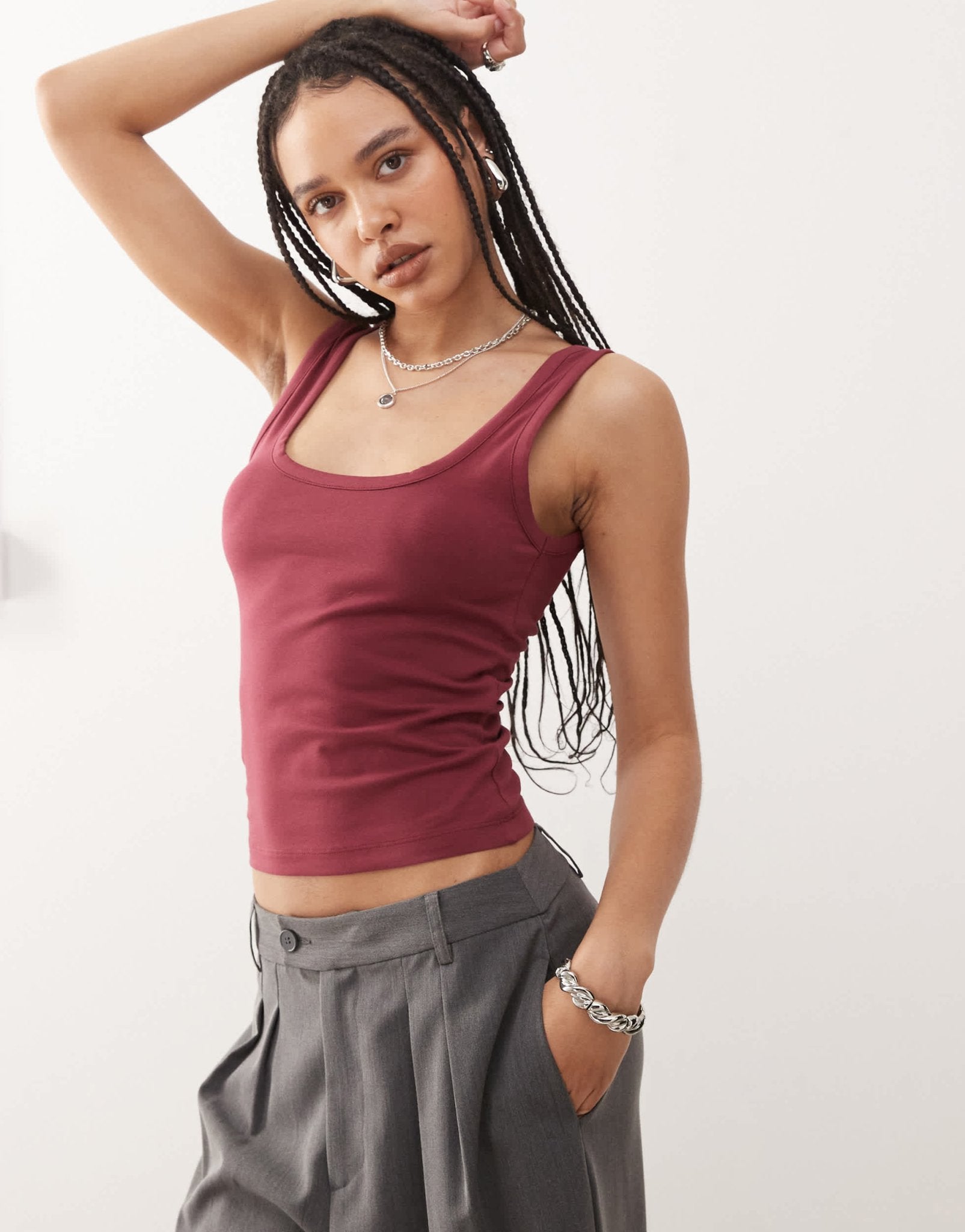 COLLUSION strappy square neck cami top in cherry red - ASOS Sample Sale