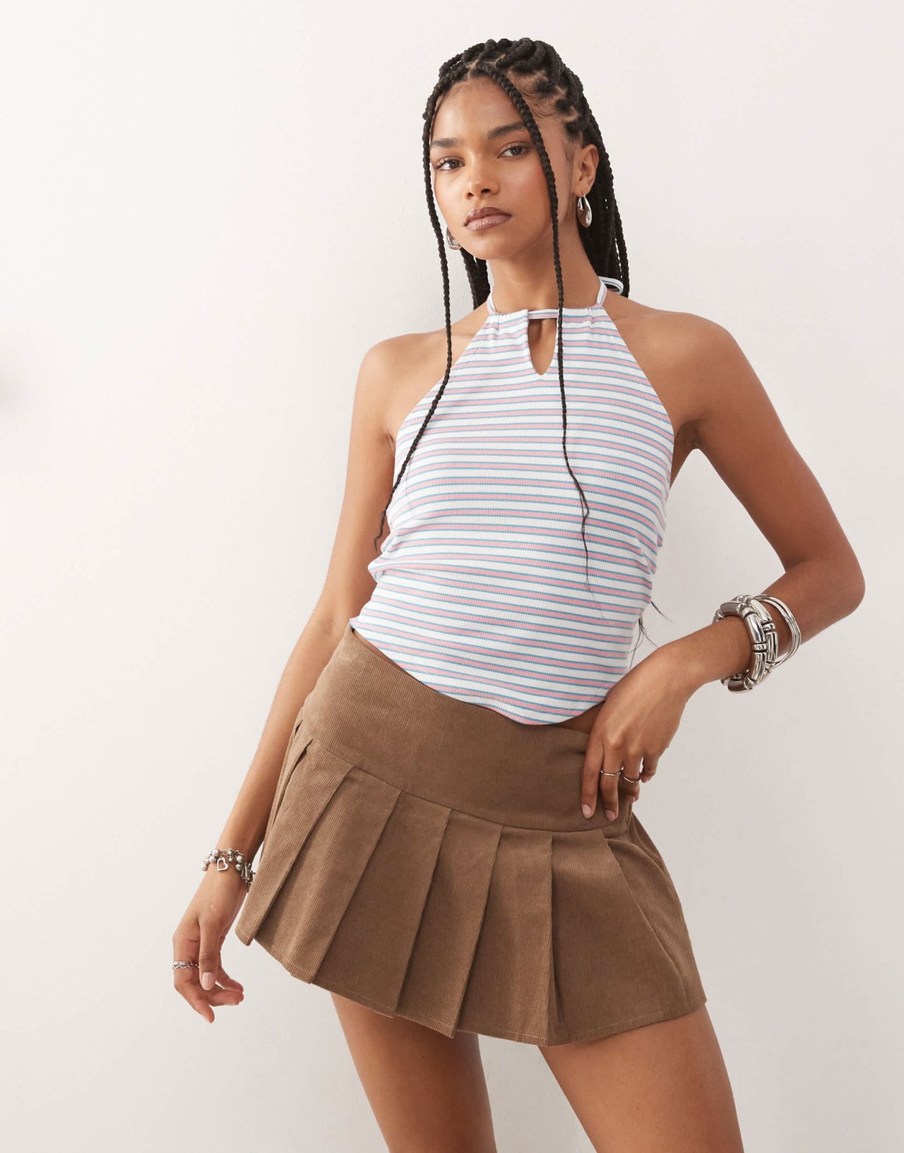 COLLUSION stripe halter top in pink - ASOS Sample Sale