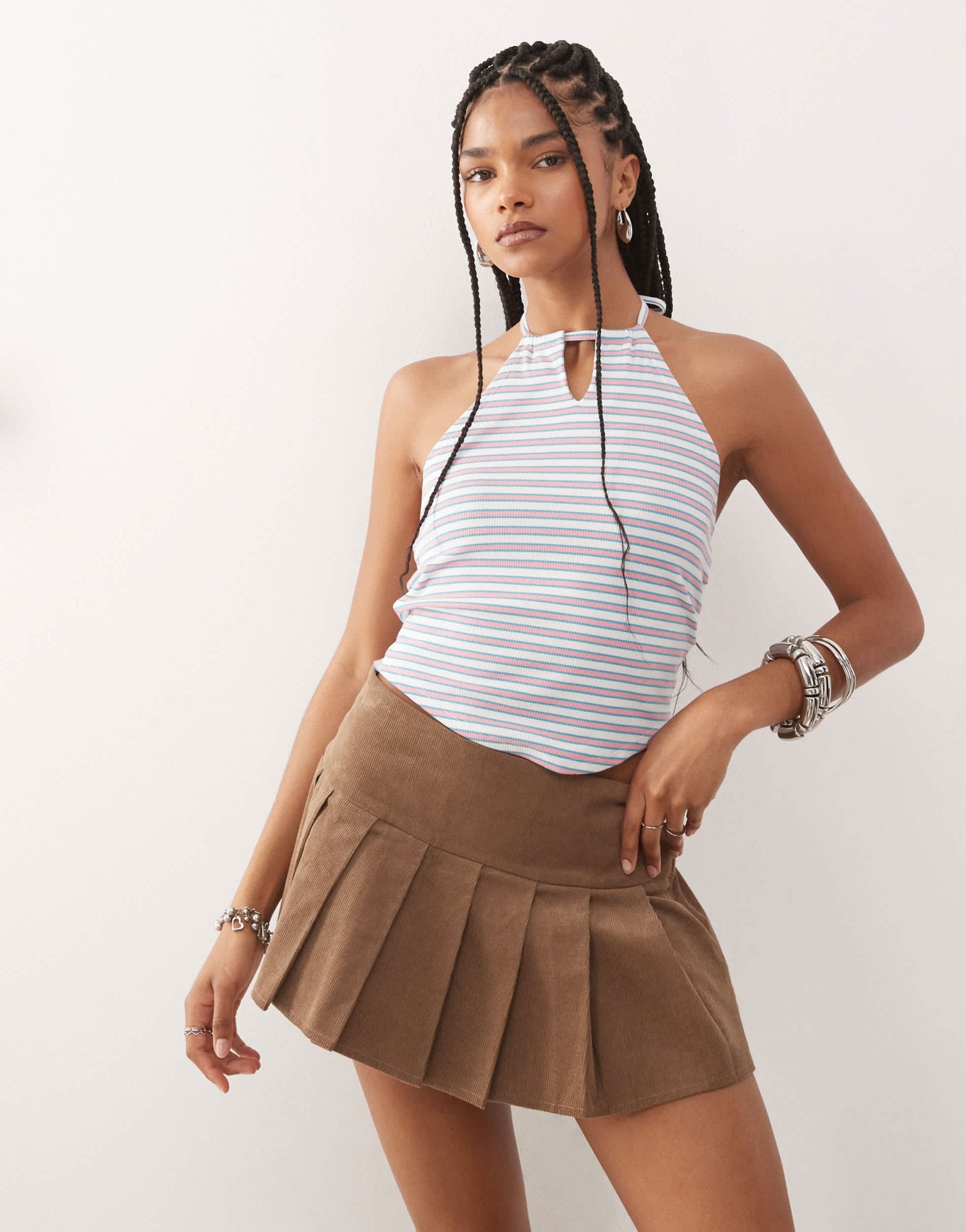 COLLUSION stripe halter top in pink - ASOS Sample Sale