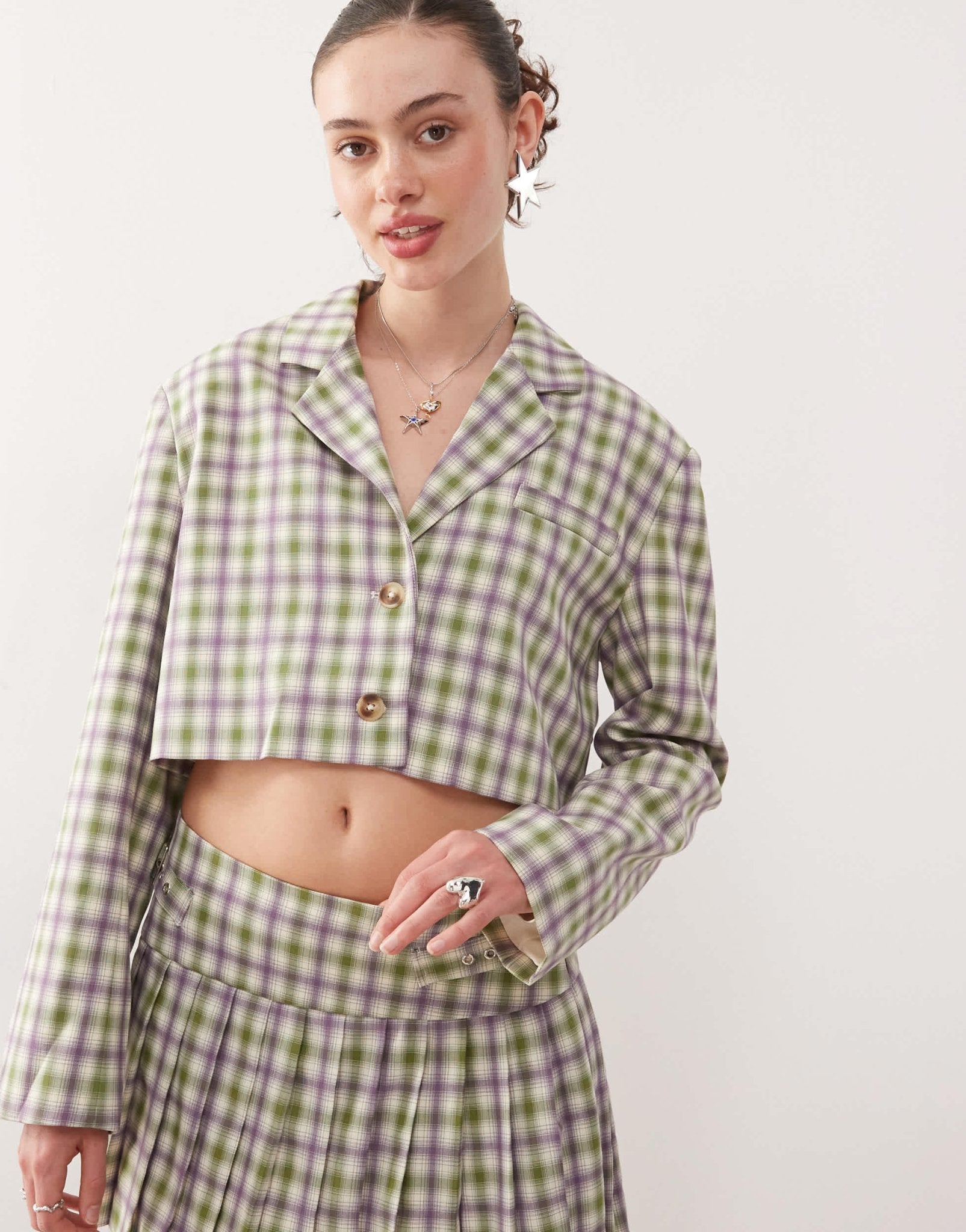 COLLUSION tailored 90s crop blazer co - ord in check - ASOS Sample Sale
