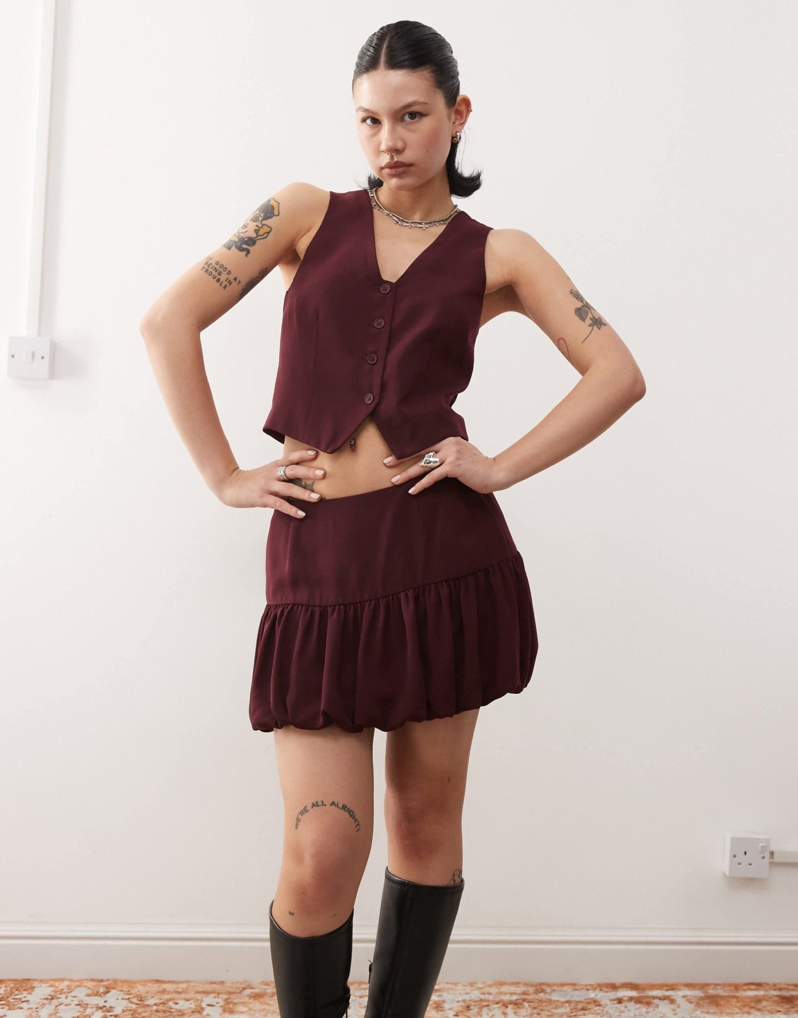 COLLUSION tailored bubble mini skirt co - ord in wine - ASOS Sample Sale