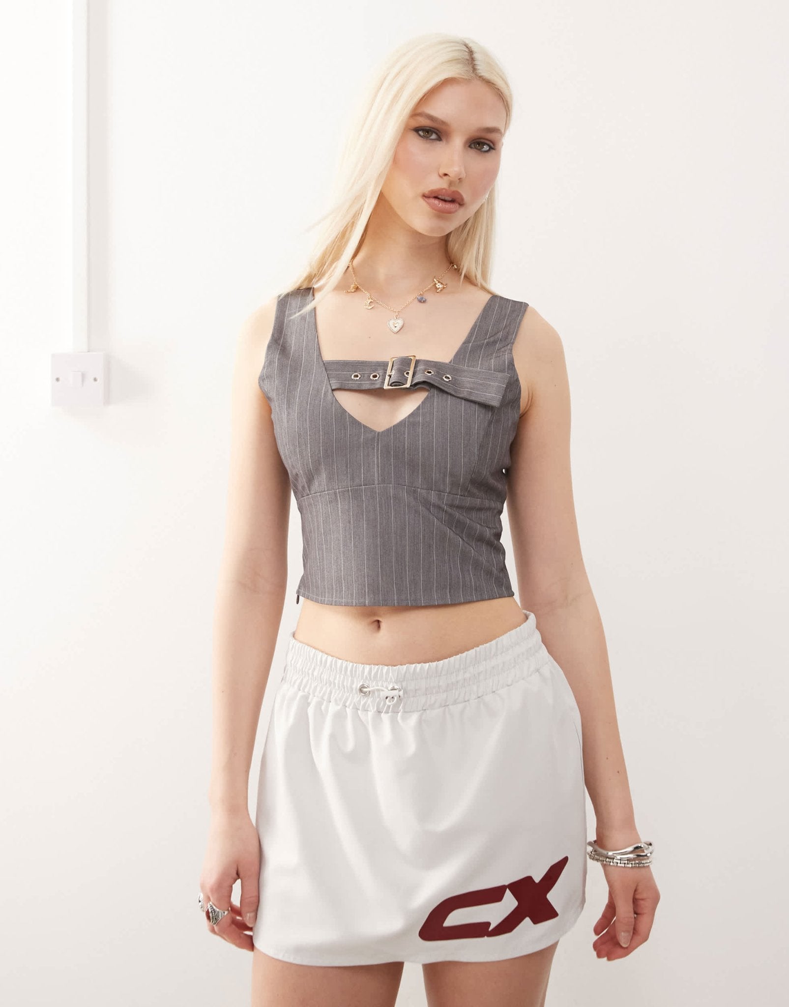 COLLUSION tailored buckle cami top in grey pinstripe - ASOS Sample Sale