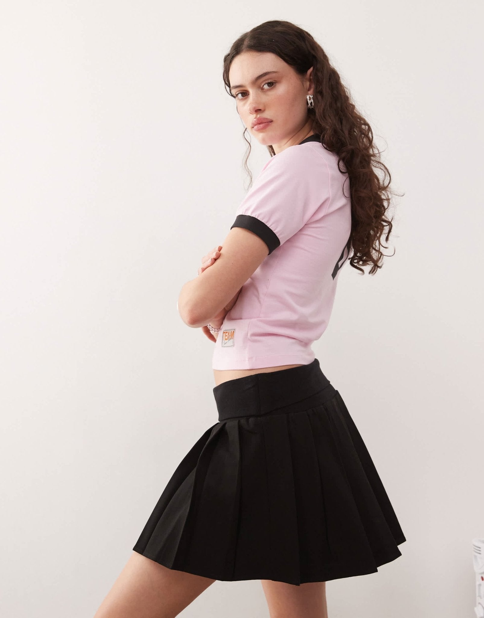 COLLUSION tailored fold over waistband mini pleated skirt in black - ASOS Sample Sale