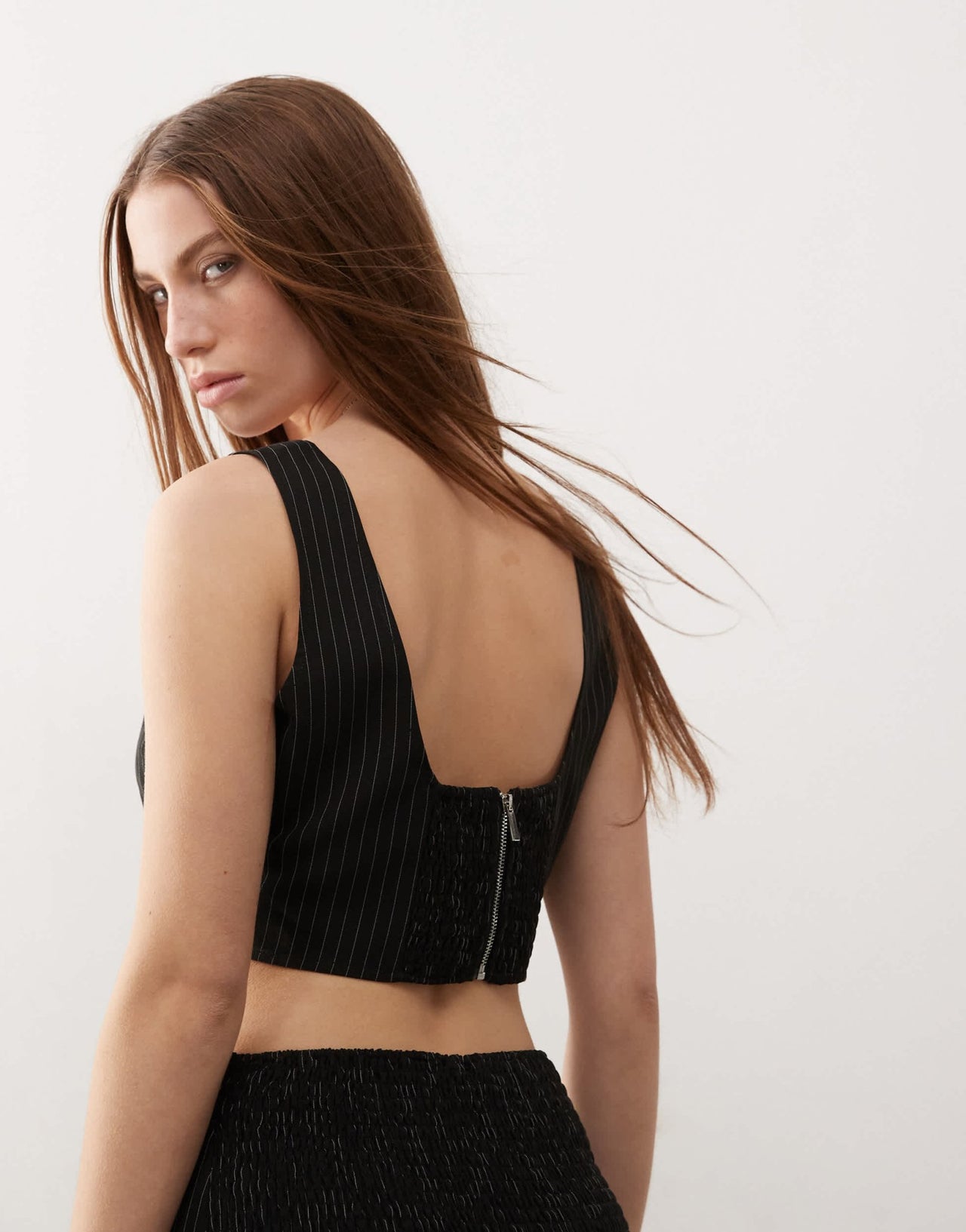 COLLUSION tailored pinstripe crop top co - ord in black - ASOS Sample Sale