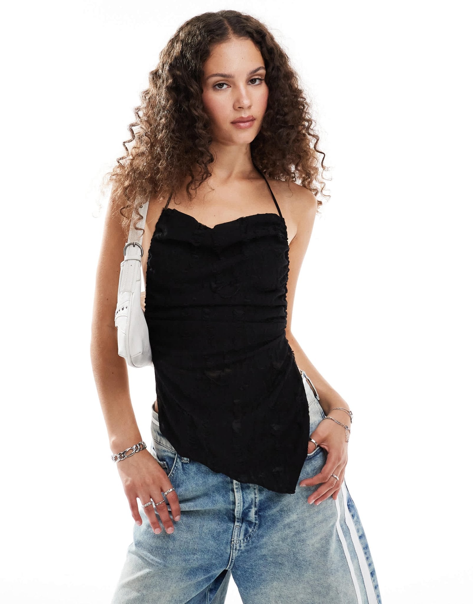 COLLUSION textured back detail halter top in black - ASOS Sample Sale