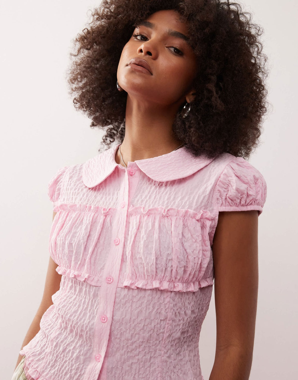 COLLUSION textured fitted shirt in baby pink - ASOS Sample Sale