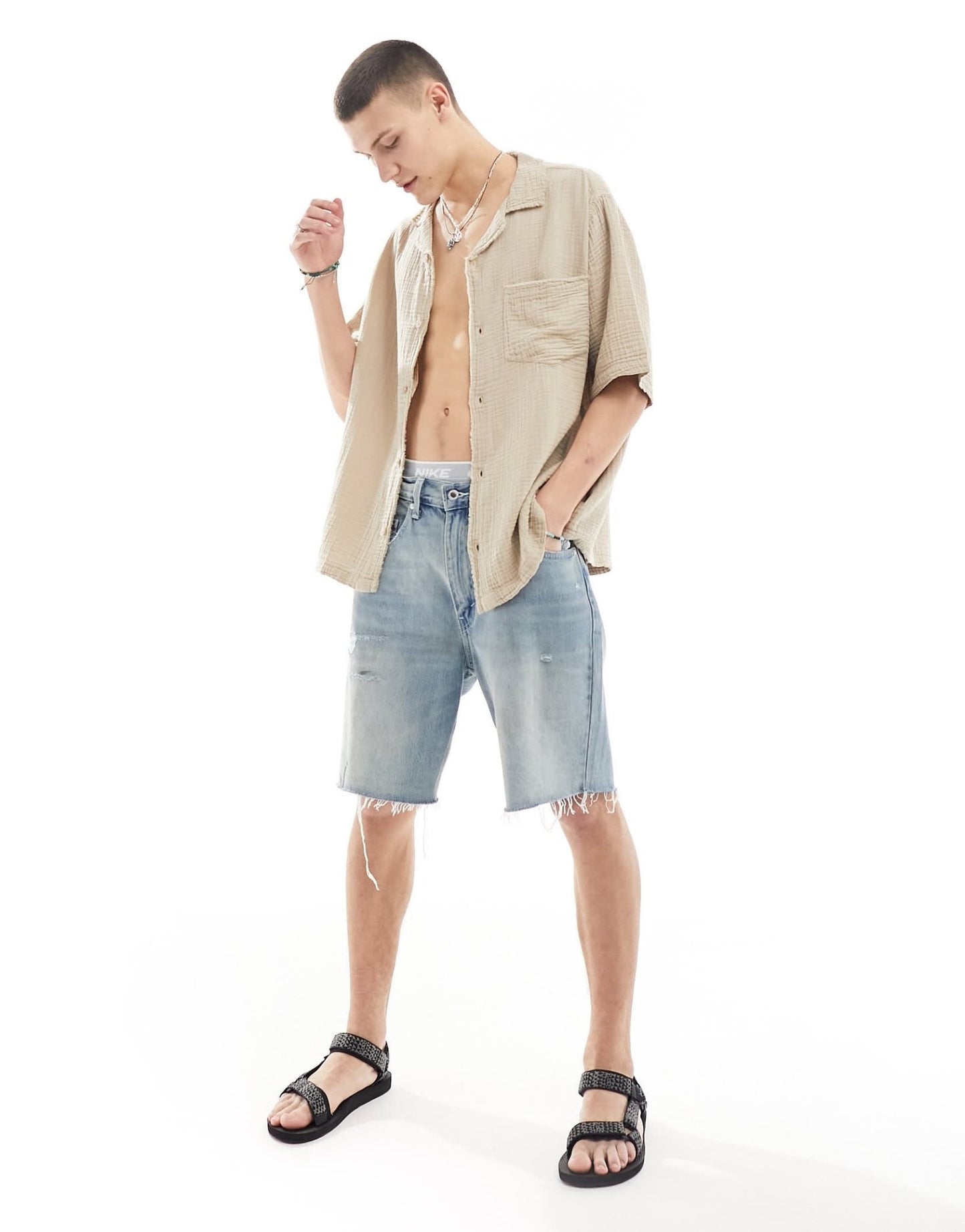 COLLUSION textured oversized revere short sleeve shirt with raw seam detail in ecru - ASOS Sample Sale