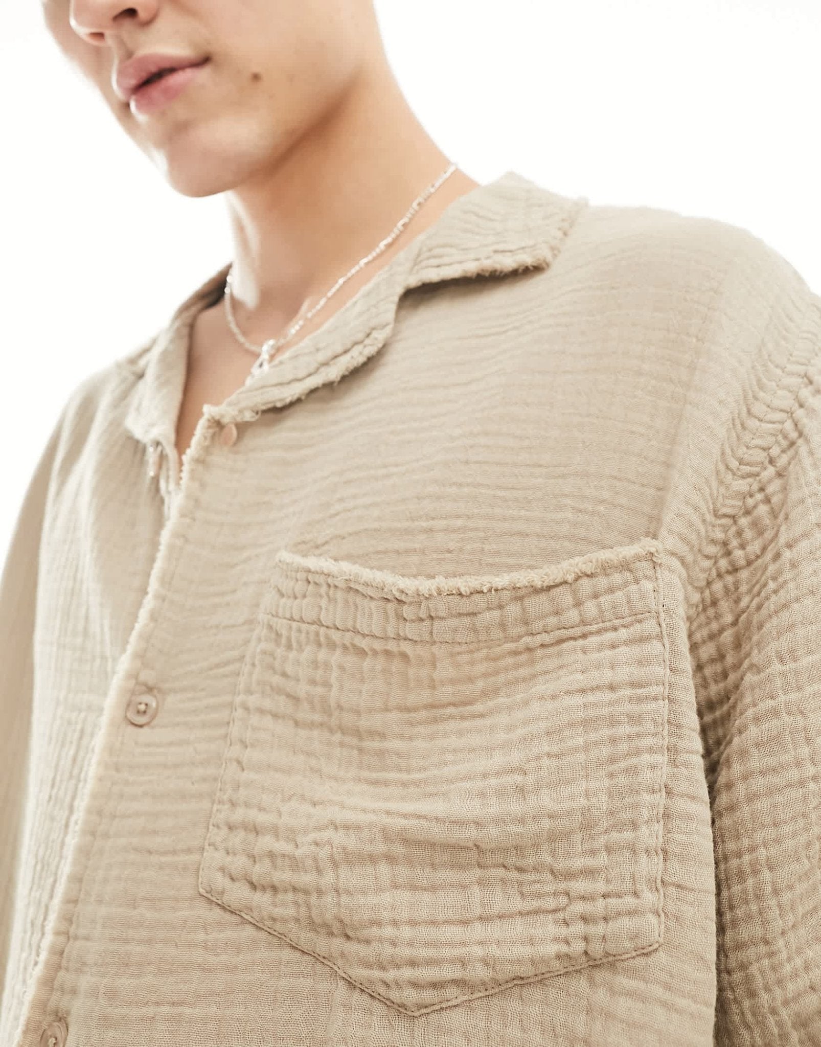 COLLUSION textured oversized revere short sleeve shirt with raw seam detail in ecru - ASOS Sample Sale