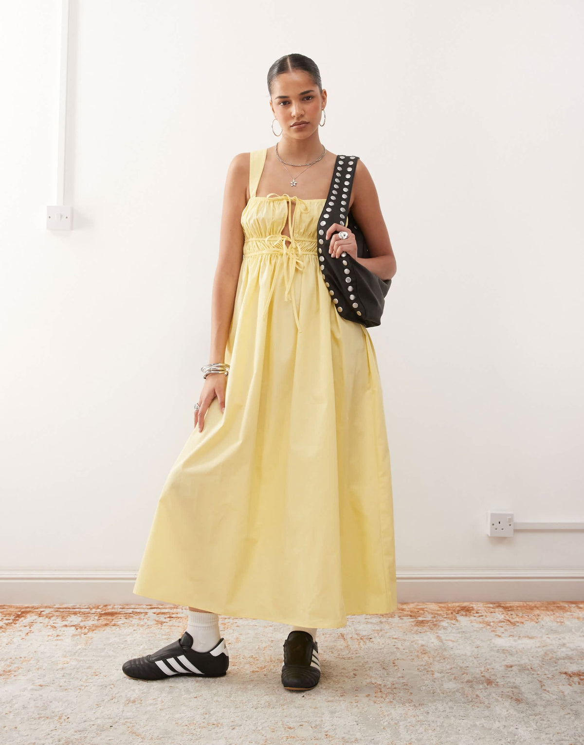 COLLUSION tie detail maxi dress in buttermilk yellow - ASOS Sample Sale