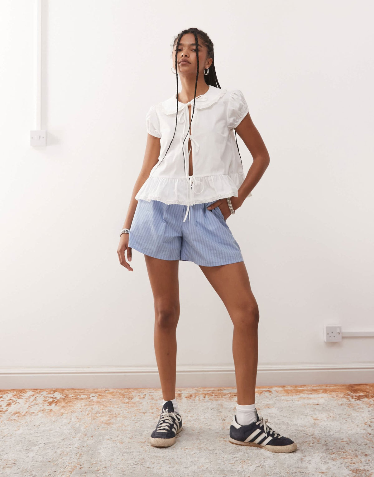 COLLUSION tie front top with collar in white - ASOS Sample Sale