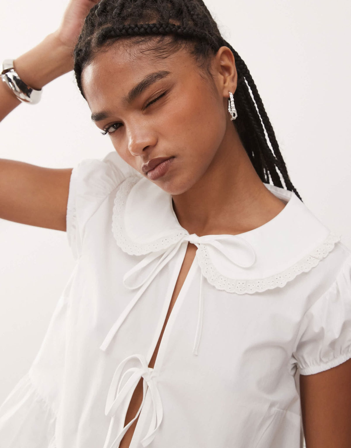 COLLUSION tie front top with collar in white - ASOS Sample Sale