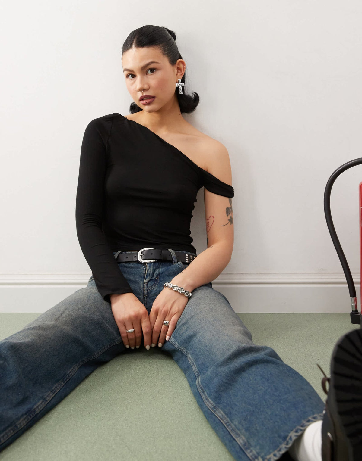 COLLUSION twist shoulder long sleeve top in black - ASOS Sample Sale
