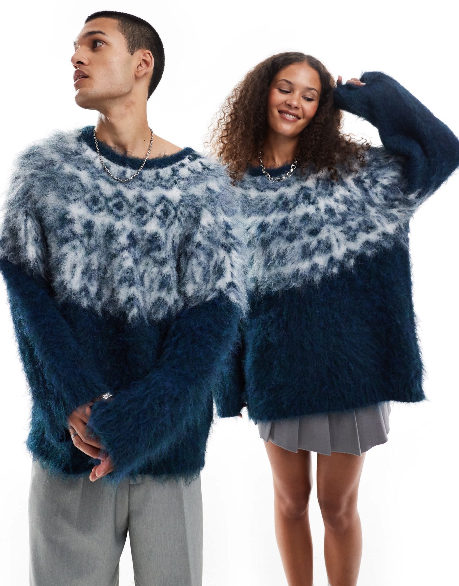 COLLUSION Unisex brushed oversized fairisle jumper in blue - ASOS Sample Sale