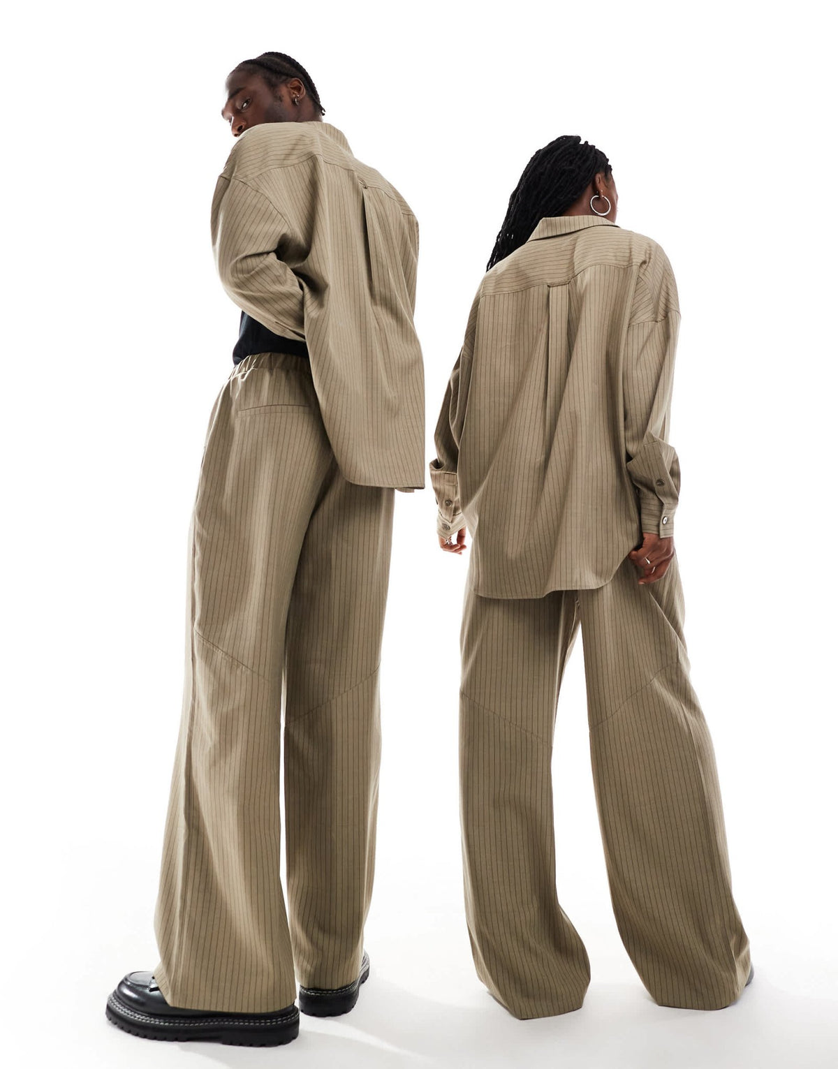 COLLUSION Unisex co - ord balloon trousers in brown pinstripe with print - ASOS Sample Sale